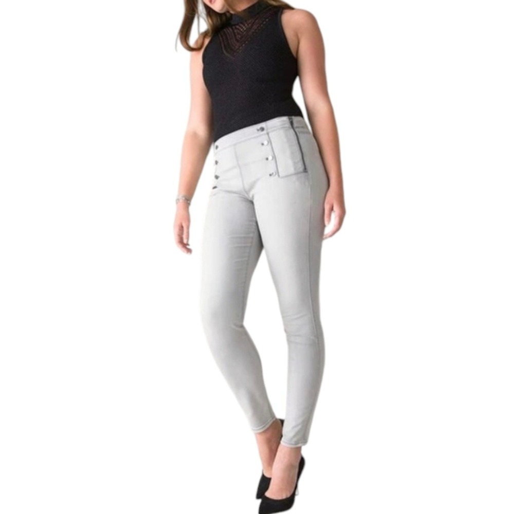 WHBM Gray High Waist Sailor Pants Skinny Jeans Ankle Casual Chic Stylish 8 LONG